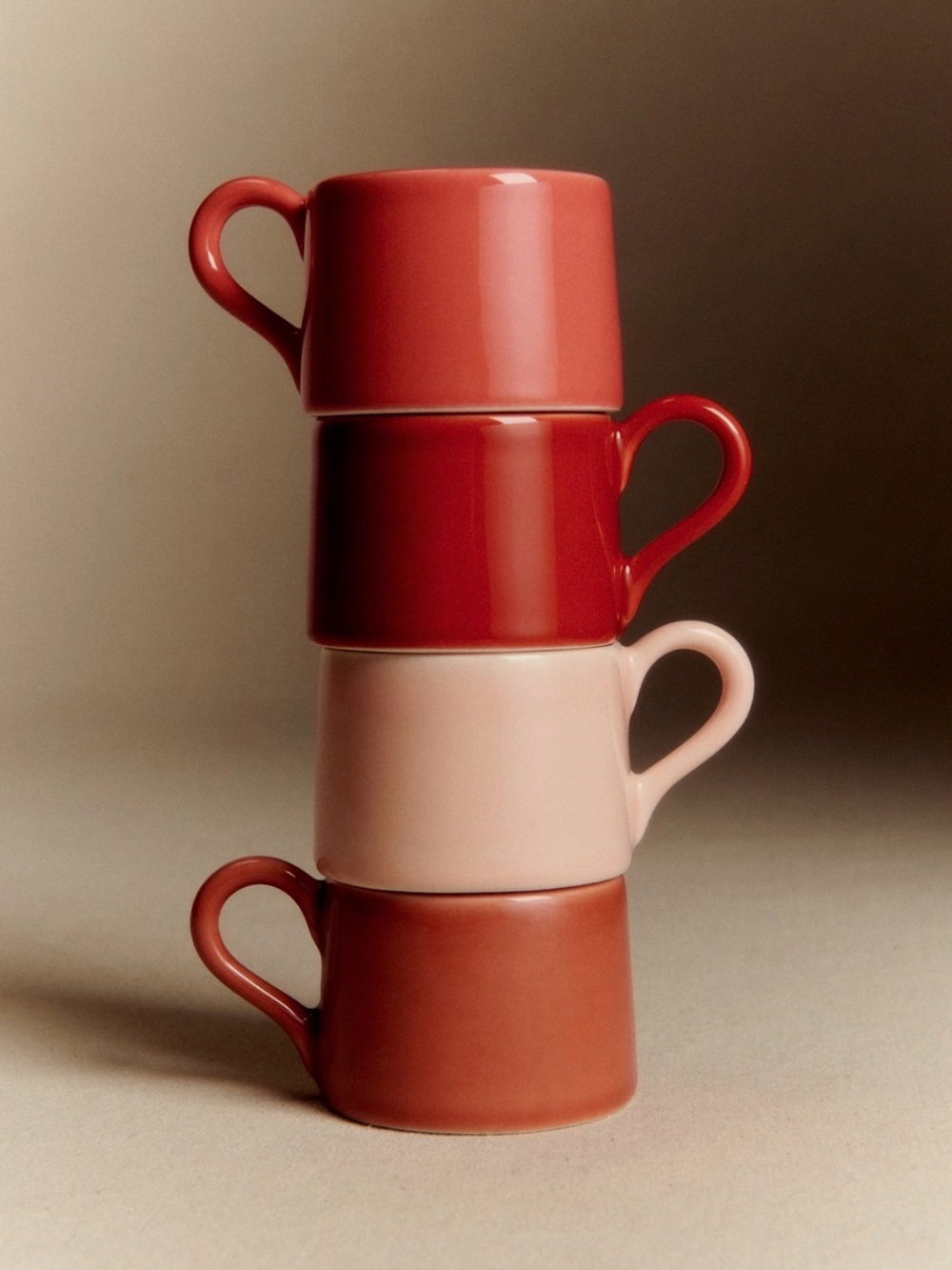 Sezane Set of 4 Ceramic Espresso Cups -Red, Terracotta, Blush &Pink -New in Box